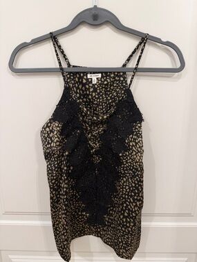 En Creme Black and Tan Printed Lace-Trim Cami